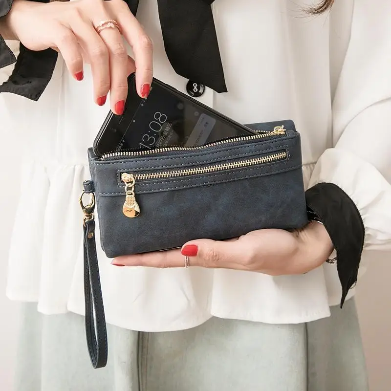 Retro Damen-Langbörse mit großer Kapazität, doppelt faltbar, mit mehreren Kartenfächern, modische multifunktionale Handtasche mit doppeltem Reißverschluss. – Detail 2