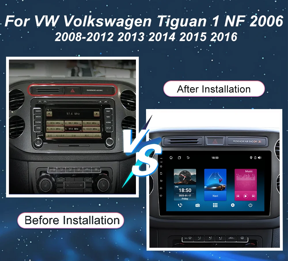 Android 16 Car Radio Stereo For VW Volkswagen Tiguan 1 NF 2006 2008-2012 2013 2014 2015 2016 Auto GPS Navigation Head Unit DVD