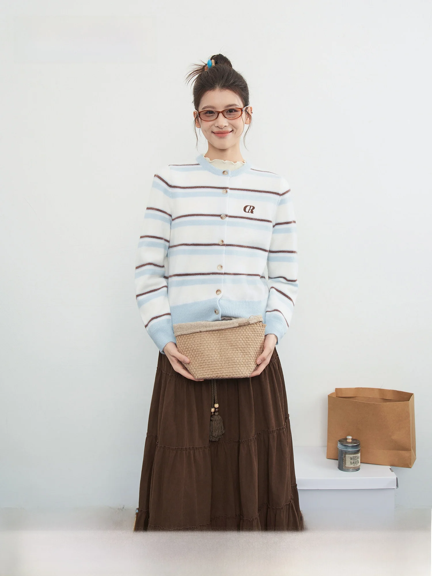 

Женский вязаный кардиган в полоску, облегающий, для ношения под одеждой, базовый слой, осень-зима, прямой крой, удлиненный, с круглым вырезом