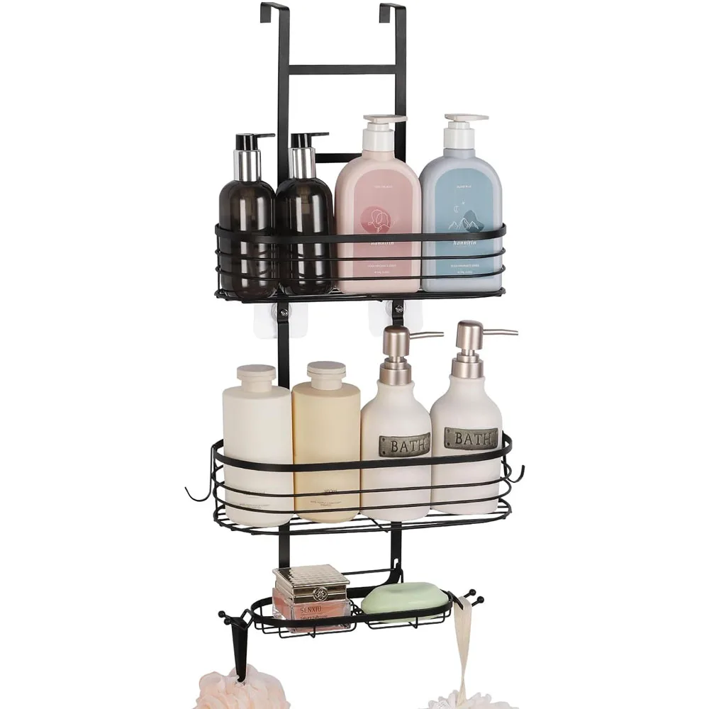 Bathroom hanging shower rack, shower storage rack with 4 hooks, rust proof and waterproof shower storage rack