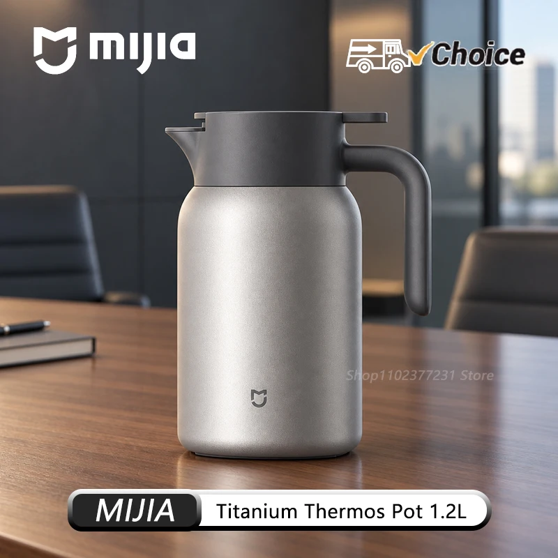 NEW MIJIA Titanium Thermos Pot 1.2L Pure Titanium Vacuum Flask 12H Hot Cold Retention Press-to-Pour Tea-Water Separation 607g CN