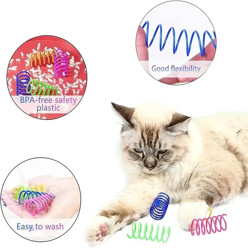 2024 New 8/20/50pcs Pet Kitten Cat Toys Wide Durable Heavy Gauge Cat Spring Toy Colorful Springs Cat Pet Toy Coil Spiral Springs