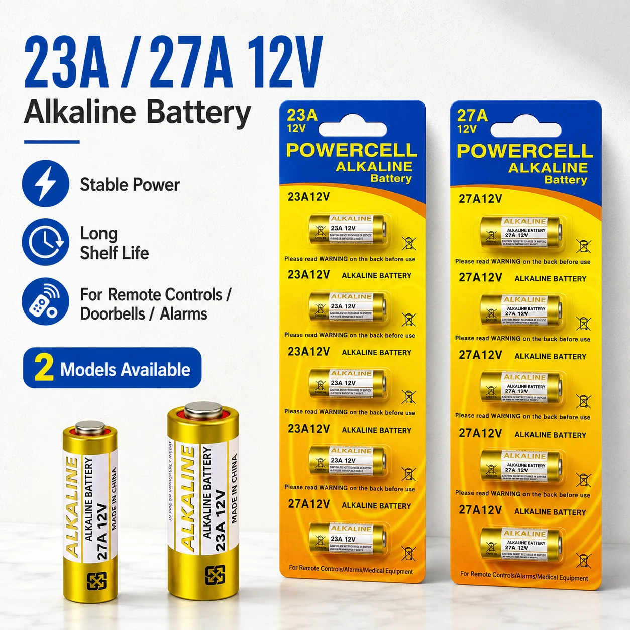

12V 23A 27A A23 MN21 Alkaline Battery for Remote Controls Alarms Medical Equipment