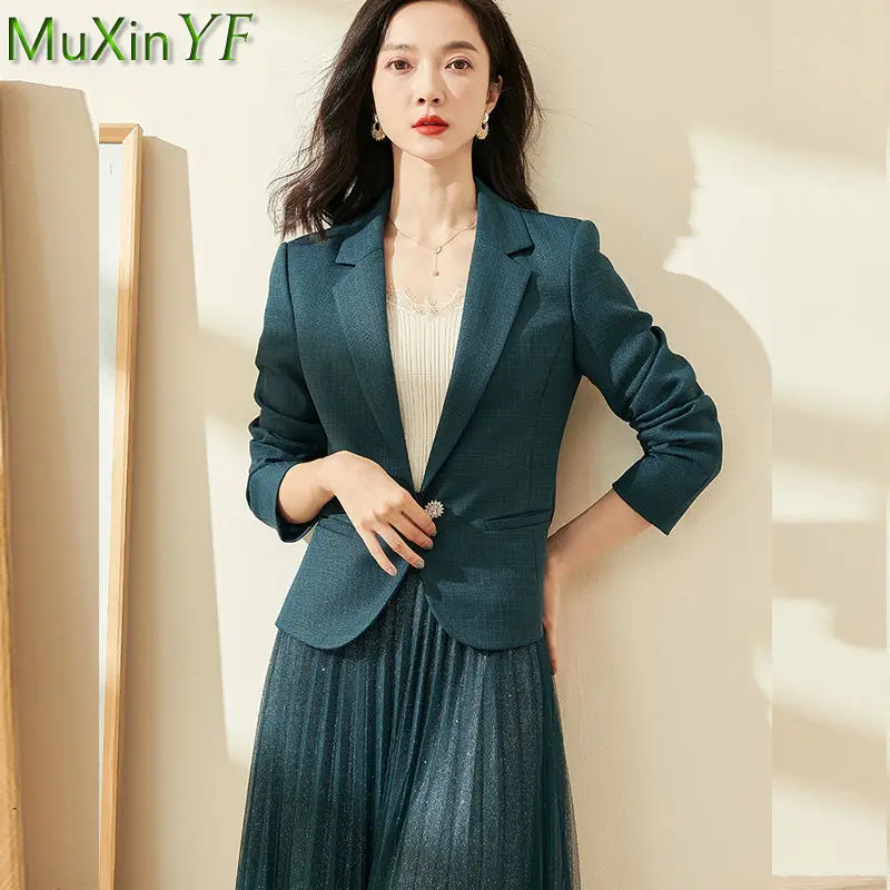 

Women Spring Autumn Work 2 Piece Set Korean Office Lady Graceful Slim Blazer Pleated Skirts Outfits Suit Jacket Mesh Skirt Sets