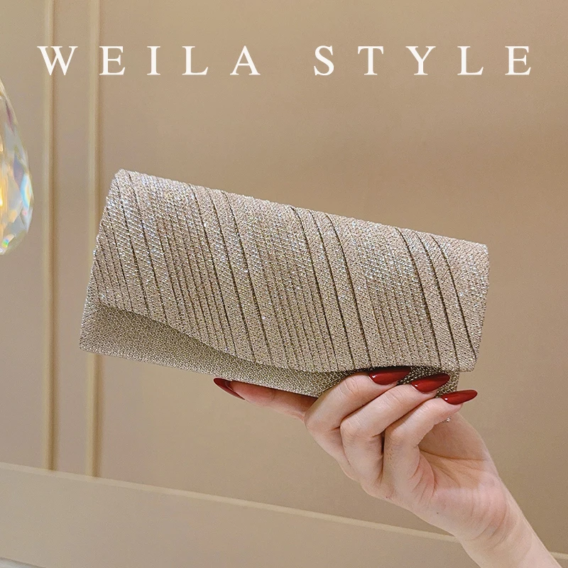 

Элегантная блестящая вечерняя сумка со рюшами, женский модный банкетный клатч, блестящая сумочка для свадебного ужина