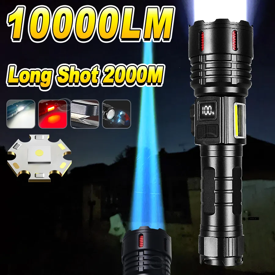 NEW 10000LM Ultra Powerful LED Flashlight White Laser Tactical Flash Light USB Rechargeable High Power Torch Camping Lantern