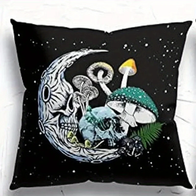 Gothic Skeleton & Mystical Motifs throw pillow cover with short plush print for living room sofa decoration cushion cover