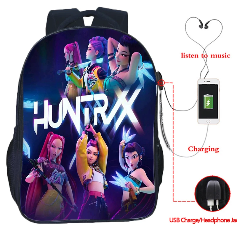 

Anime KPop Demon Hunters Backpack Students School Bags Teenager USB Charging Backpack Large Capacity Waterproof College Backpack