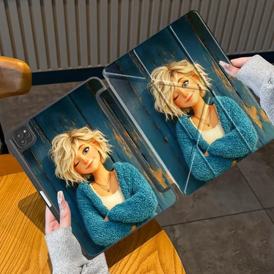 Girl With Unique And Personality Holder Cover Tablet Case For iPad Mini 6 7 Pro 2025 Air 4 5 M3 M2 1 2 M4 11inch Pro 11th 10th