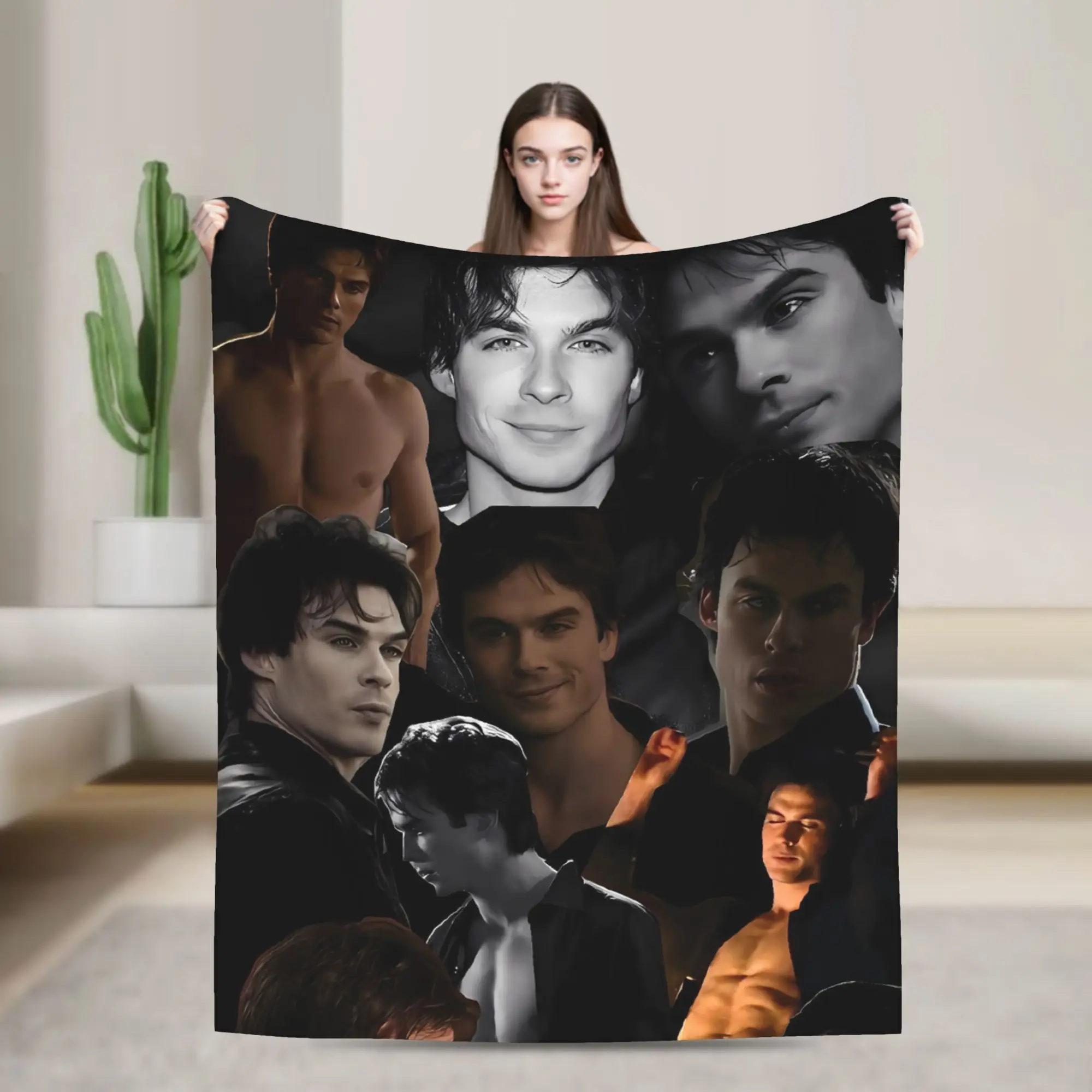 The Vampire Diaries Damon Salvatore Horror Blanket  Airplane Travel Flannel Throw Blanket For Outdoor Warm Soft Design Quality