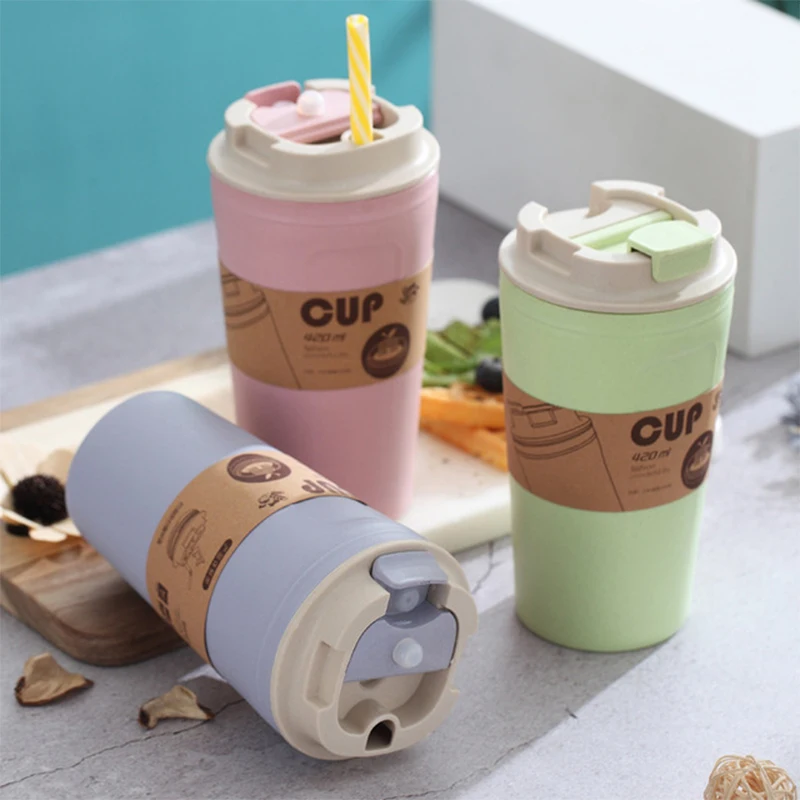 

420ml Portable Practical Reusable Bamboo Fiber Coffee Cups Eco Friendly Non-slip Solid Mugs Outdoor Water Bottles for Baby