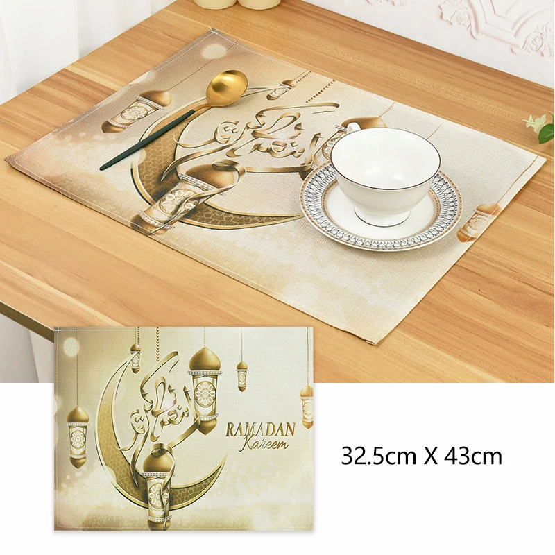 

32.5*43cm Eid Mubarak Dining Mat Ramadan Kareem Tableware Linen Table Placemat Ramadan Decor For Home Islamic Muslim Party Suppl