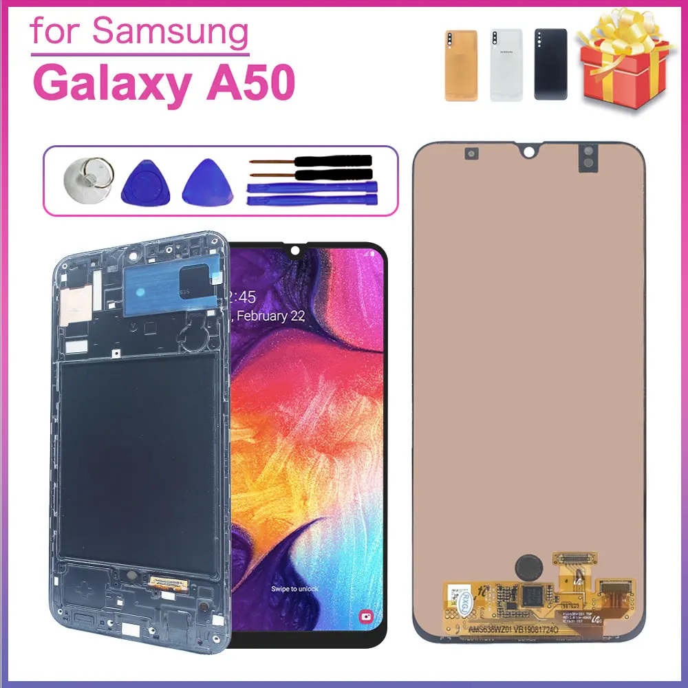 Pantalla LCD Probada para Samsung Galaxy A50, Reemplazo de Digitalizador de Pantalla Táctil con Marco para Samsung Galaxy A50