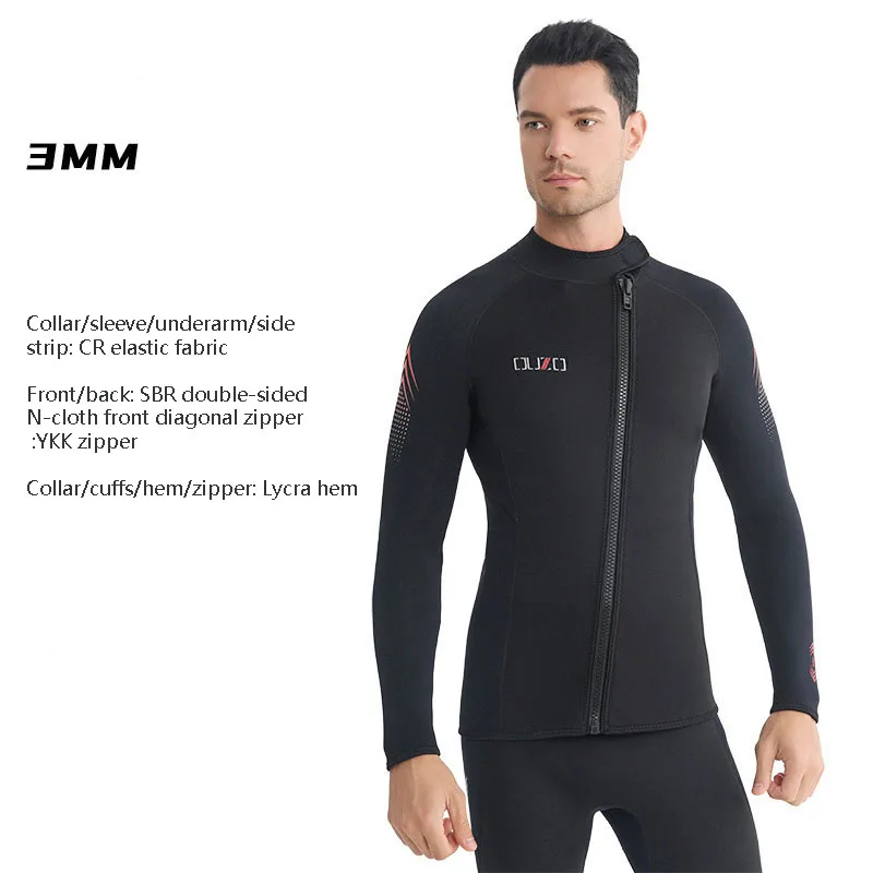 Men's 3mm Free-diving Jacket Long Sleeve Neoprene Diving Top Keep Warm Black Scuba Dive Kayaking Surfing Split Swimming  Suit