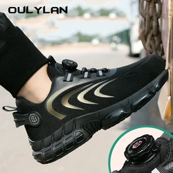 OULYLAN-zapatillas de trabajo de seguridad para hombre, zapatos protectores con hebilla rotativa, a prueba de perforaciones, antigolpes, con punta de acero, botas de trabajo