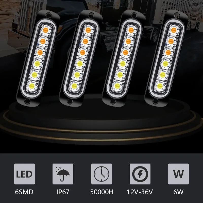 1/2PCS Strobe Light 12V/24V 6LED Truck Trailer Lights Stroboscopes LED Car Light Emergency Warning Hazard Flash Light