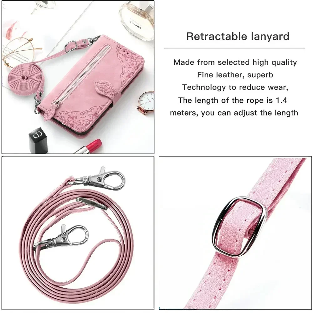 Luksusowe etui Honor Magic 8 7 6 Pro 6 Lite 5G z paskiem na ramię, zapinane na zamek, skórzane etui Honor Magic7 Pro 8 Lite Magic6 Pro, portfel, okładka książkowa — zdjęcie produktu 6