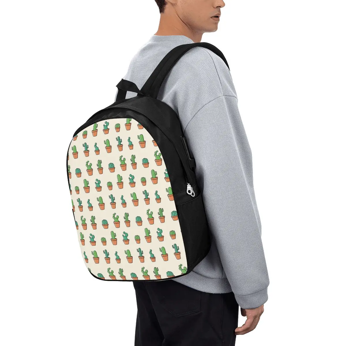 Various Cactus Potted Plant Illustrations Backpack Travel Notebook Bag Computer College Student School Bag Laptop Shoulder Bags