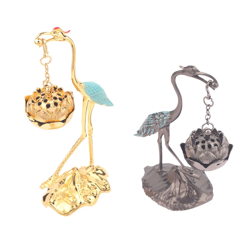 Stove Lotus Incense Burner Antique Alloy Lotus Hanging Stove Tea Ceremony Craft Household Decoration Crane Incense Burner Holder