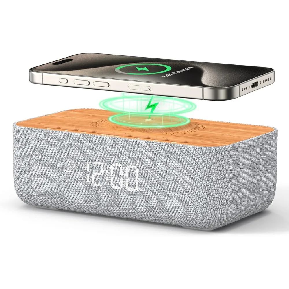 ساعة منبه شحن لاسلكية مغناطيسية سريعة 15 وات مع آلة ضوضاء بيضاء، 20 صوتًا، شاشة قابلة للتعتيم لغرفة النوم والمكتب #1