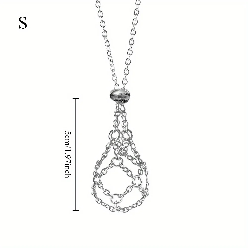 Edelstahl-Kristallnetz-Metallkette für Damen und Herren, Steinhalter, austauschbarer Kristallhalter, Käfig-Halskette – Detail 3