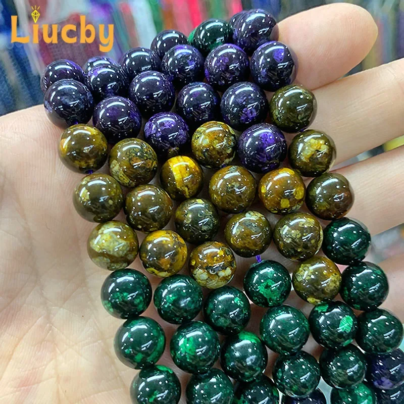 Natürlich farbenfrohe, handgefertigte Perlen aus dem „Drei-Leben-Stein“-Material für die Schmuckherstellung, zum Basteln von DIY-Ringen, Armbändern und Schlüsselanhängern, 15 Zoll lang, in den Größen 6/8/10/12 mm. – Detail 4