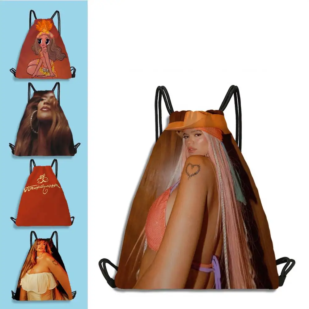 Wysokiej jakości torba na buty z nadrukiem piosenkarki K-Karol G, plecak szkolny dla kobiet, worek ze sznurkiem, styl casual.