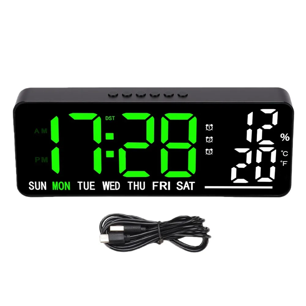 9.45 x 1.18 x 3.54in Digital Wall Clock Large Display Perpetual Calendar Large Display Clock green 12/24H Format