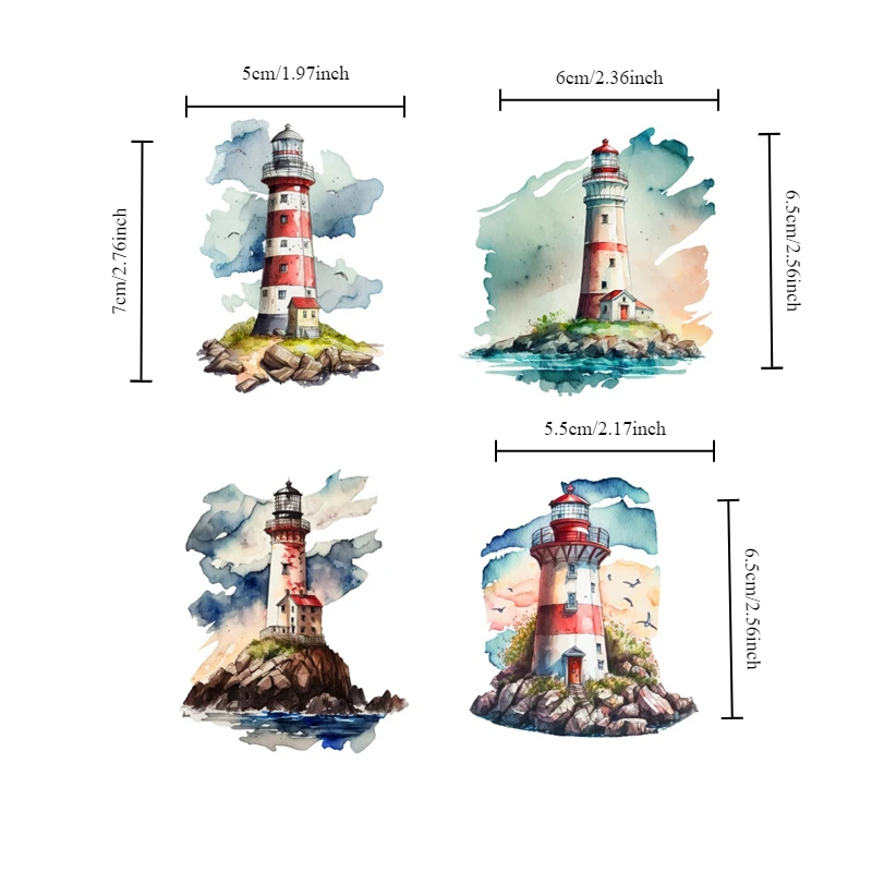 Cute Hand-painted Watercolor Lighthouse Colorful Decoration Sticker To Diy Ablum Diary  waterproof  Decals Fun Classic Toy