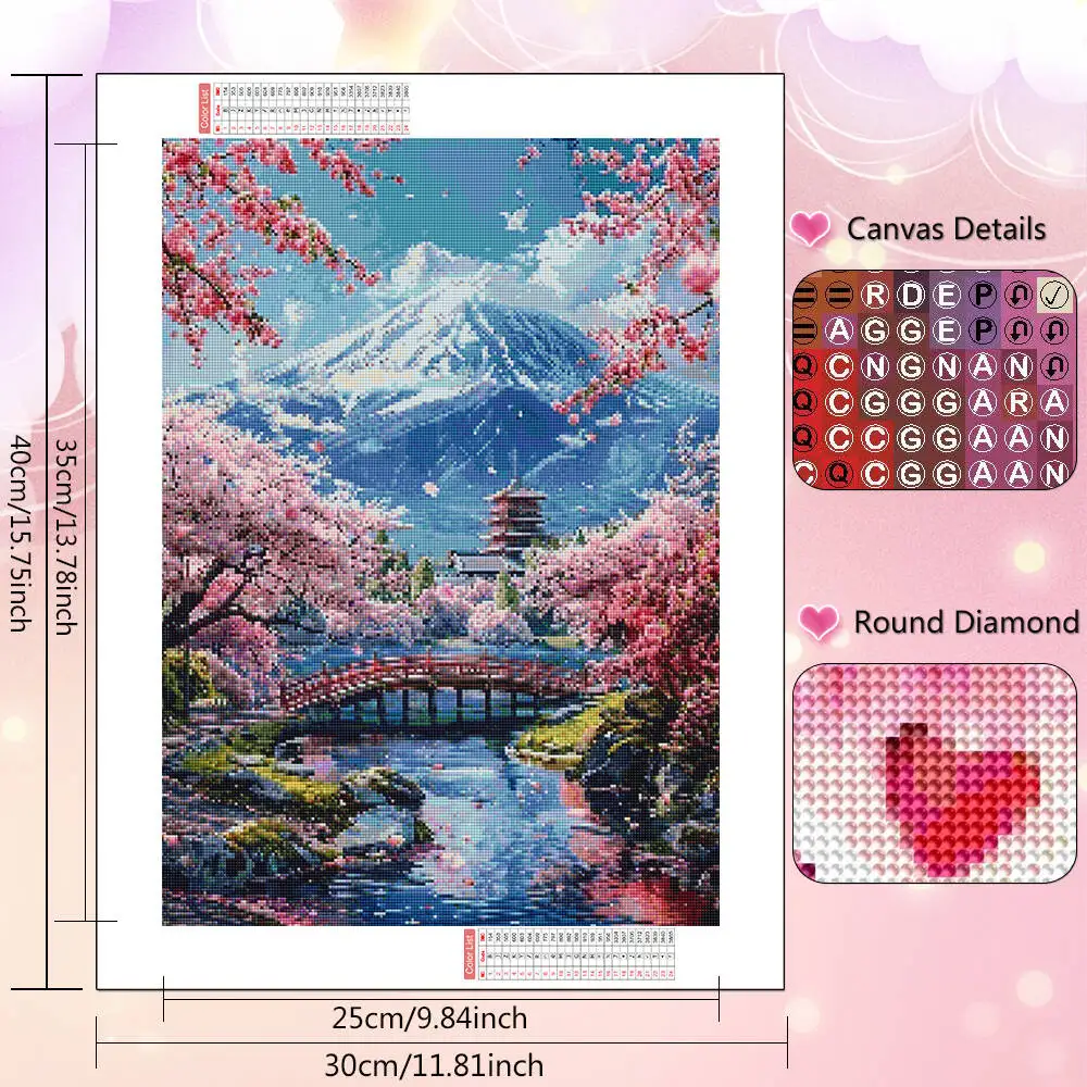 HUACAN Diamond Mosaic Art Kit Mountain Range Flower Bridge House Landscape Full Square Round Diamond Painting Home Decor