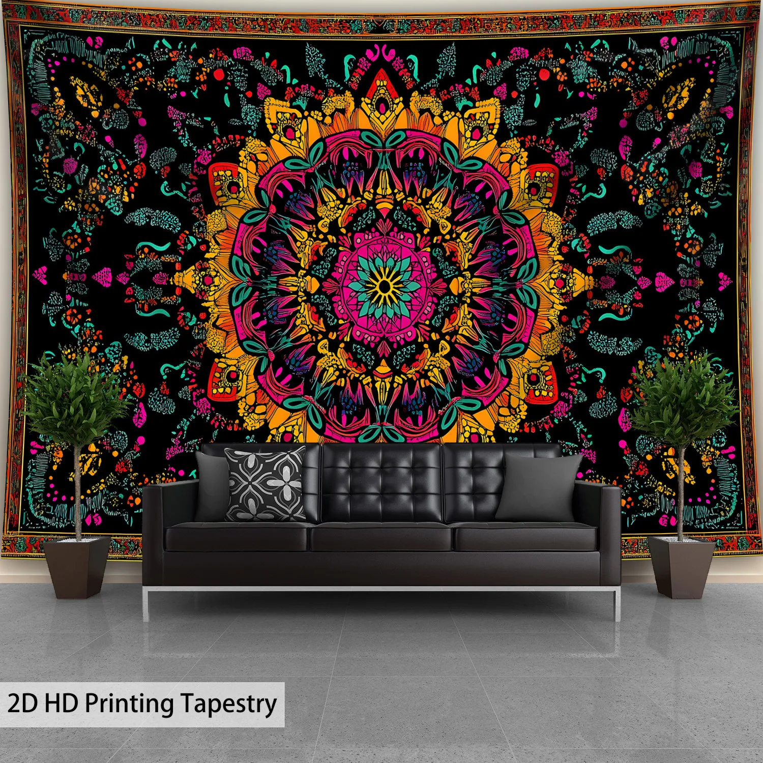 Vibrant Boho Mandala Tapestry Wall Decor Hanging Print Polyester Fabric Bohemian Ethnic Art for Living Room Bedroom House Decora