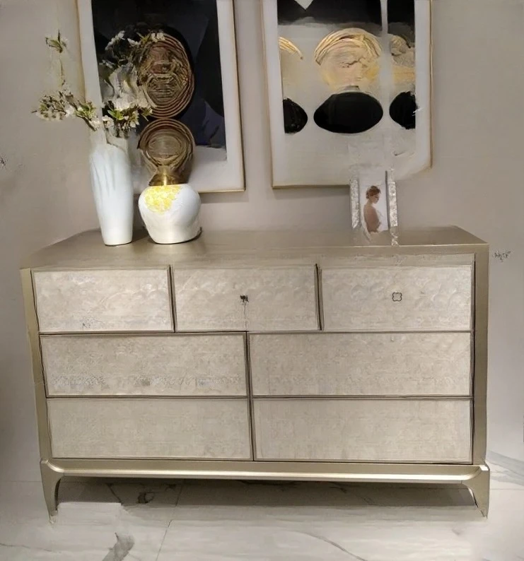 

Customized American light luxury champagne color solid wood storage cabinet, shell storage cabinet
