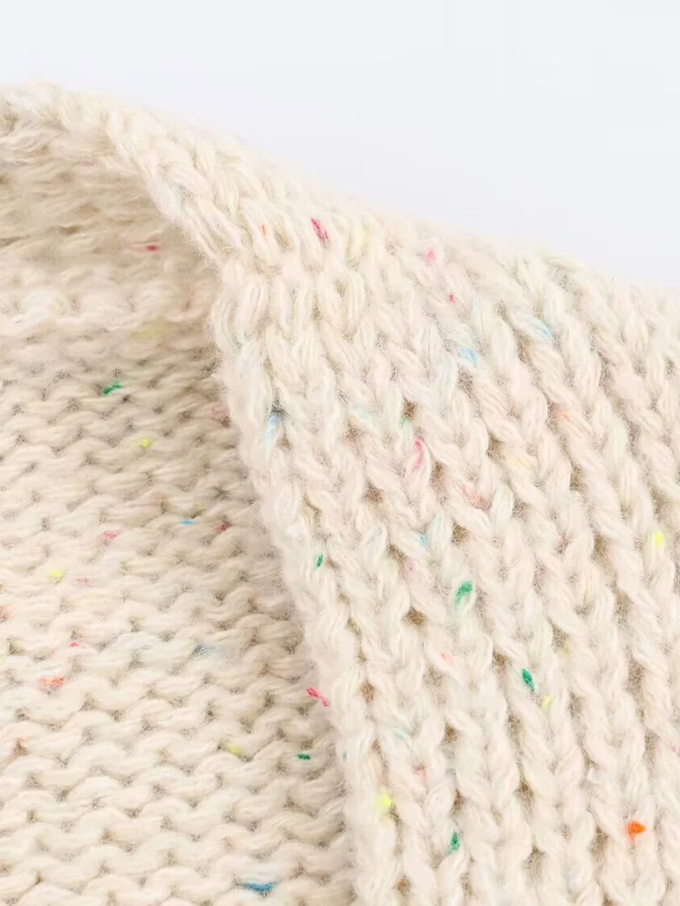 النمط الأوروبي والأمريكي الخريف موضة جديدة الملابس النسائية الخامس الرقبة طويلة الأكمام الصغيرة البولكا نقطة محبوك معطف فضفاض