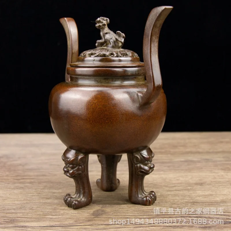 Pure Three Lions Foot Bridge Ear Sky Roar Incense Aromatherapy Burner Ornament Office Living Room Shop Copper Deco