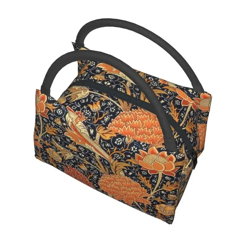 William Morris lancheira isolada térmica para mulheres, Orange Cray, arte floral, padrão têxtil, armazenamento portátil de almoço, caixa de comida de refeição