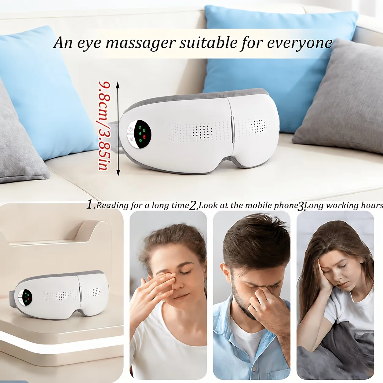 Eye Massager, Moisturizing Eye Mask, Vibrating Eye Massager, Eye Care Equipment High-Frequency Vibration, Three Main Modes, Simulates Human Massage Effects. Three Modes Can Be Freely Switched. Combining Traditional Acupoint Pressing Technology with Multi-Motor Technology