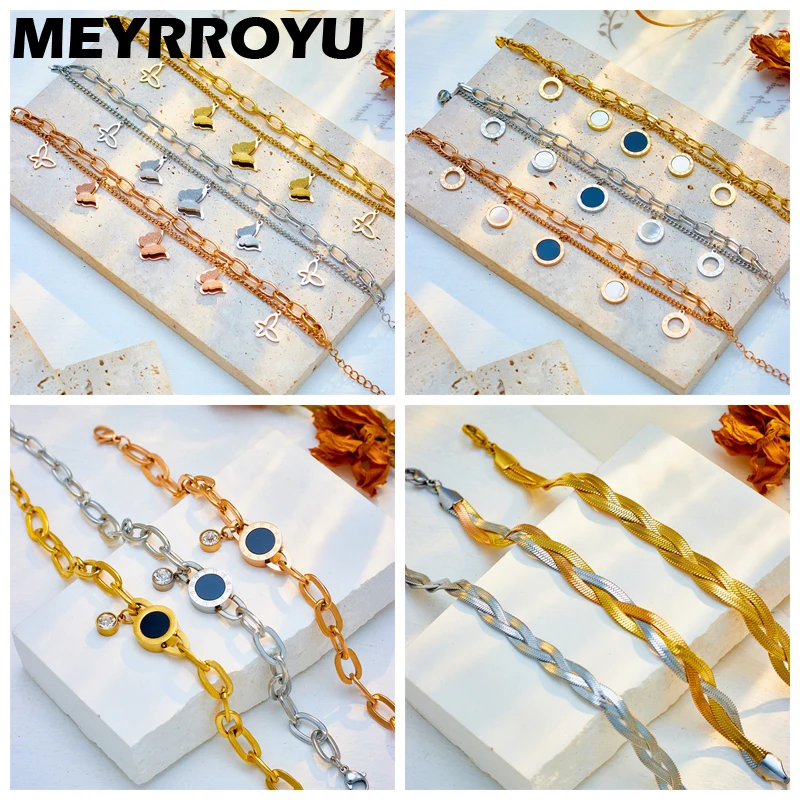 MEYRROYU 316 Stainless Steel Heart Belt Twist Multilayer Snake Chain Charm Bracelet For Women Jewelry Party Gifts Bijoux Pulsera