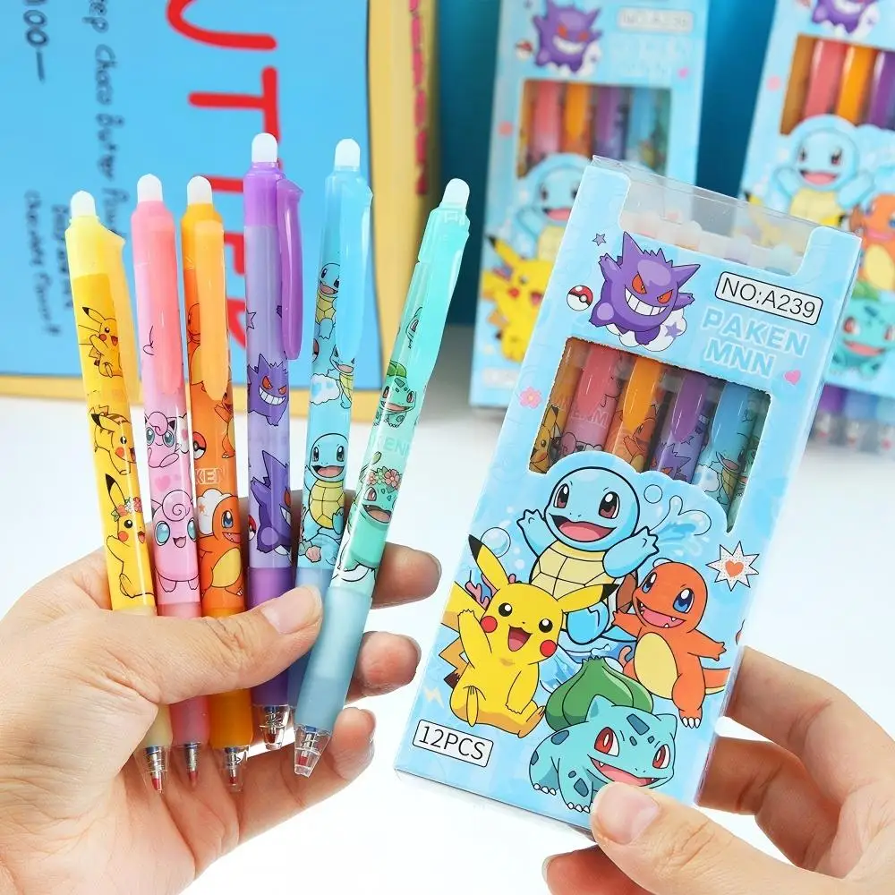 

12pcs Anime Cartoon 0.5mm Blue Ink Erasable Neutral Pen Cute Student School Supplies Cartoon Stationery Anime Rubbable Pen