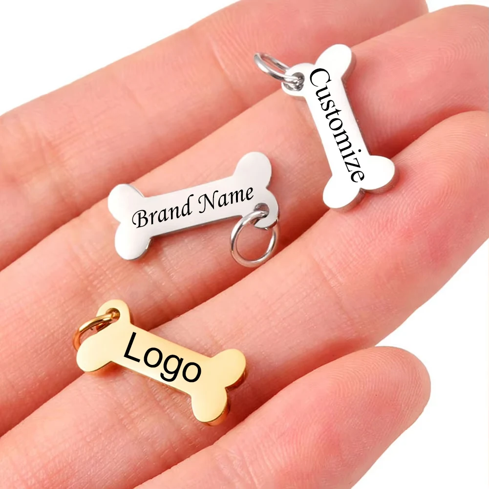 3pcs Dog Bone Stainless Steel Pendants Engraved Logo Brand Name for Making DIY Earring Necklace Handmade Jewelry