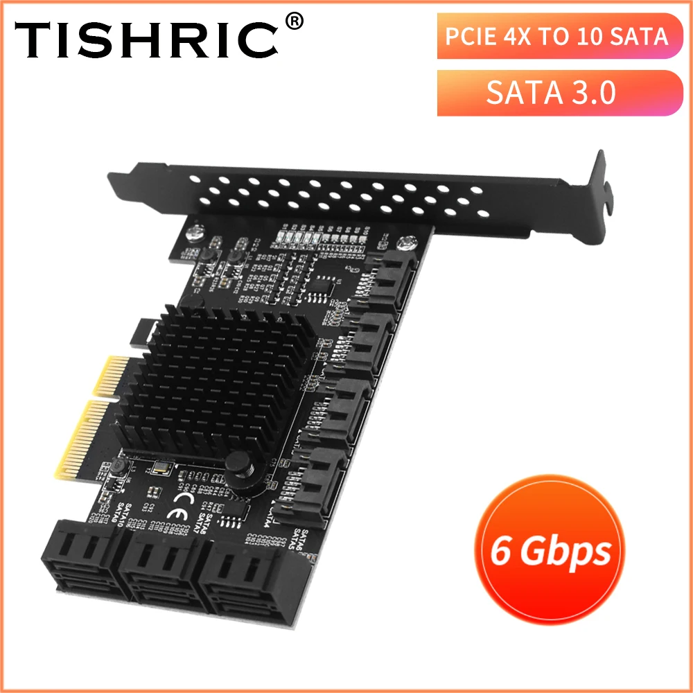

TISHRIC PCIE 4X на 10-портовую карта расширения Sata Разветвитель Pcie 3.0 Адаптер PCIE Sata, совместимый с графическим интерфейсом X4 X8 X16