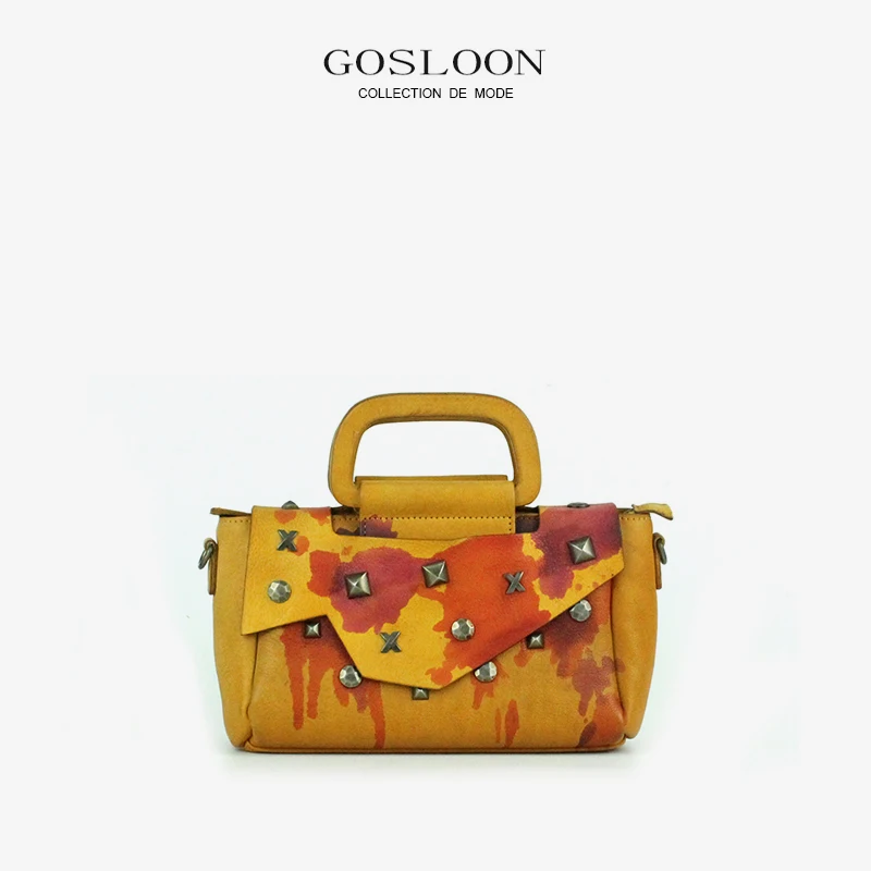 

GOSLOON-Original independent design hand-painted 2022 new women's bag designer rivets fashion luxury handbag brand