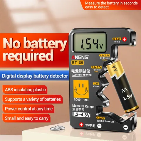 BT189 Digital Battery Tester LCD Display AA/AAA/9V/1.5V Button Cell Battery Capacity Check Detector Capacitance Diagnostic Tool