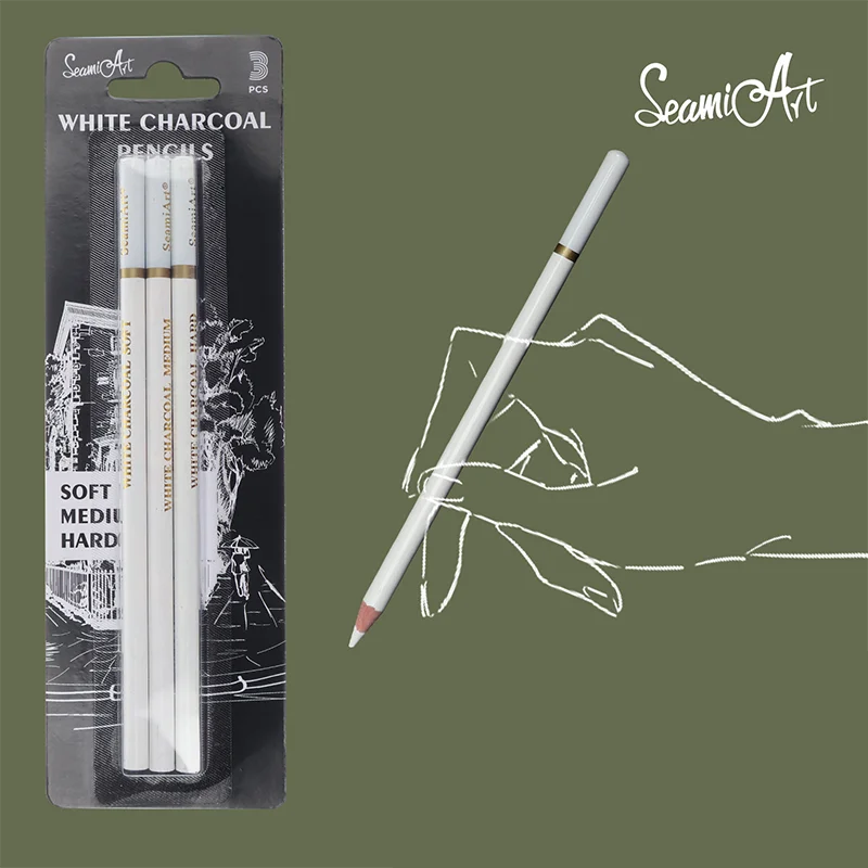 3pcs White Sketch Charcoal Pencils for Sketching Painting Drawing