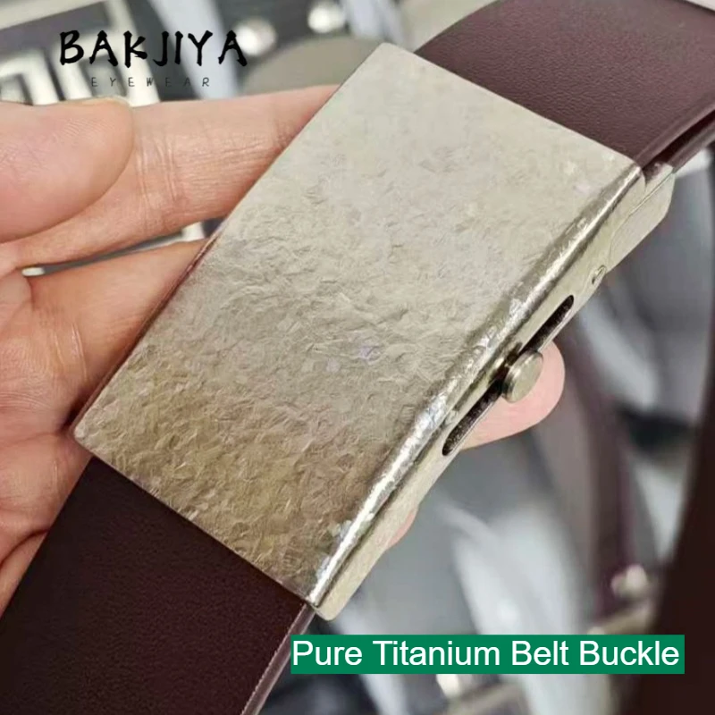 BAKJIYA New Pure Titanium Belt Buckle 38mm/35mm Wide Brown Leather Belt for Men Casual Fashion Anti Rust Anti Allergy Waist Band
