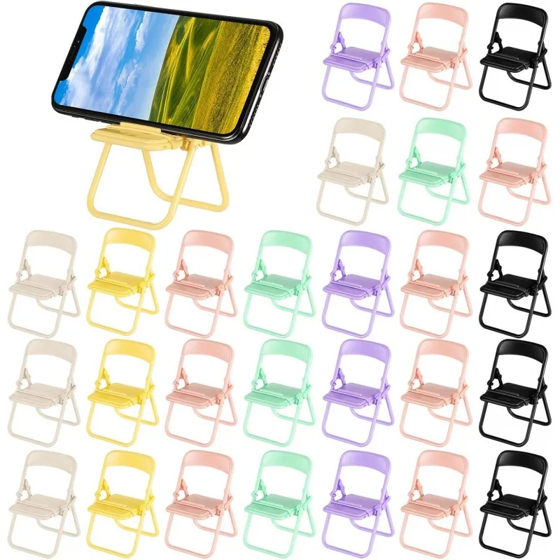 

2-Piece Mini Folding Chair Phone Stand, Desktop Foldable Phone Holder, Desktop Folding Chair-Style Phone Bracket (Random Color)