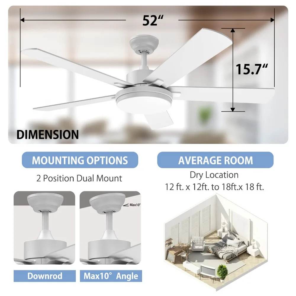 2024 nowy wentylator nowoczesny sufit 52 Cal ze światłem i pilotem, ściemnialny, regulowany kolor temperatura, Timer