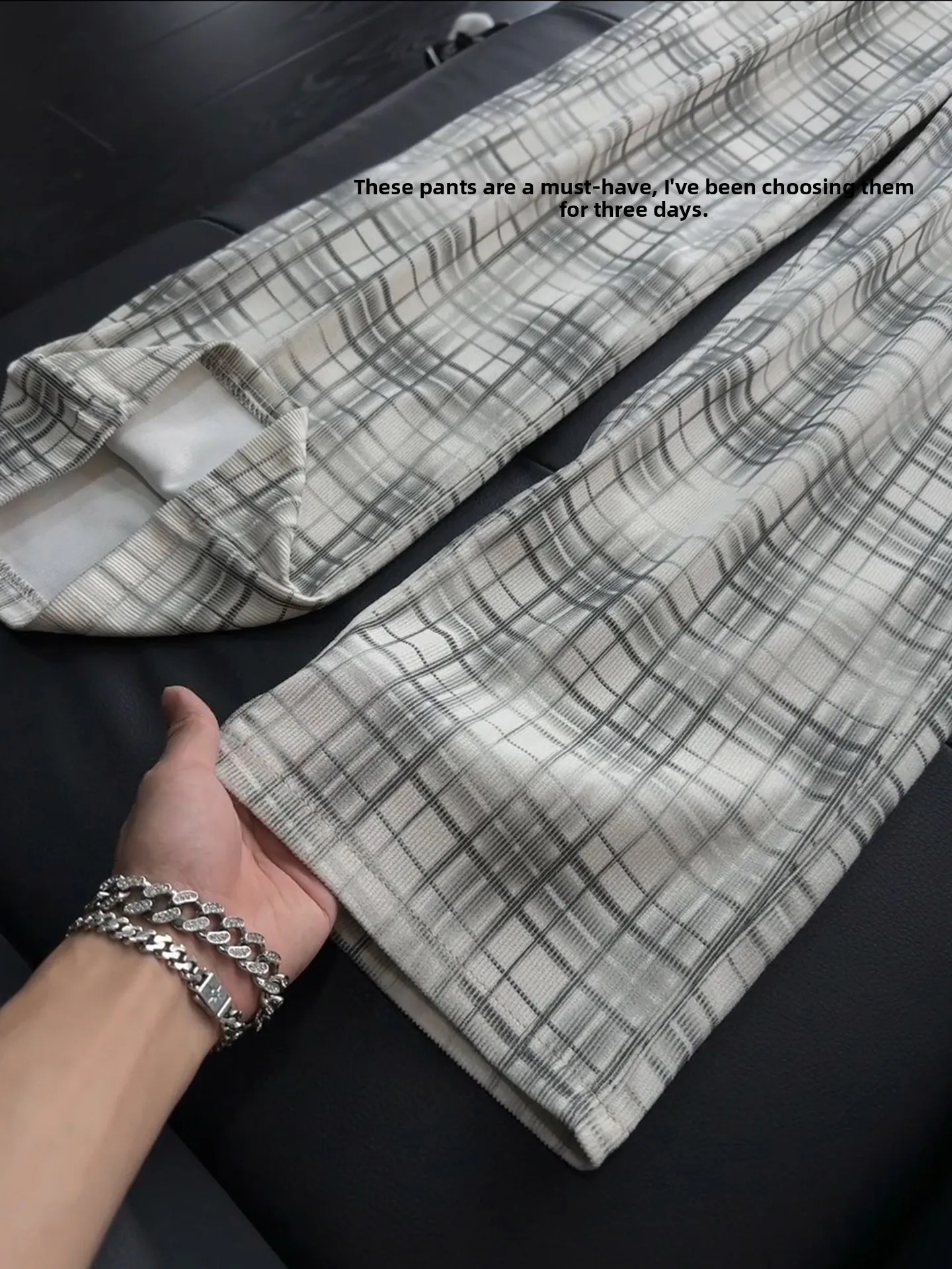 American Style Tie Dye Black White Plaid Men's Summer Thin Straight Leg Slimming Casual Fitness Sports Pants