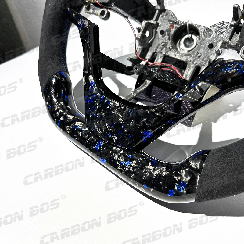 With LED Screen Steering Wheel for Hyundai Genesis Coupe Real Blue Forged Carbon Fiber for Genesis Coupe 2008 2012 2016 2022