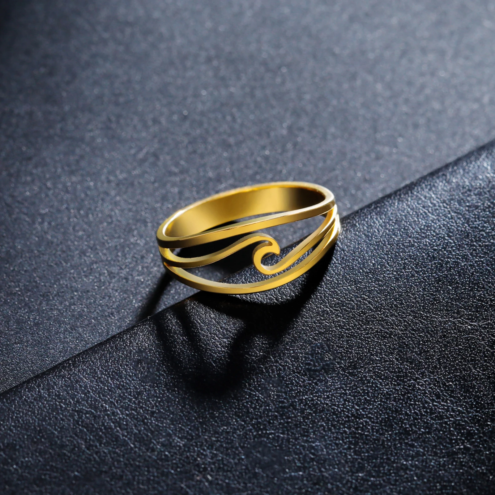 Lucktune Einfache Meereswellen-Ringe für Frauen, Edelstahl, trendige geometrische Ozean-Surf-Fingerringe, Schmuck, Hochzeit, Muttergeschenke – Detail 10