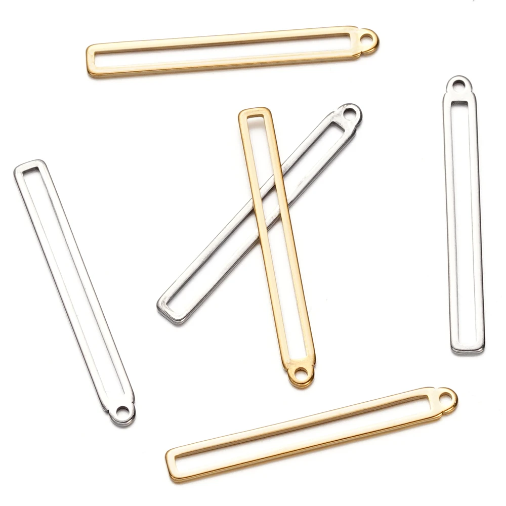 10pcs/lot 34mm Stainless Steel Hollow Rectangle Frame Charms Pendants for Earrings Necklace DIY Jewelry Making Accessories